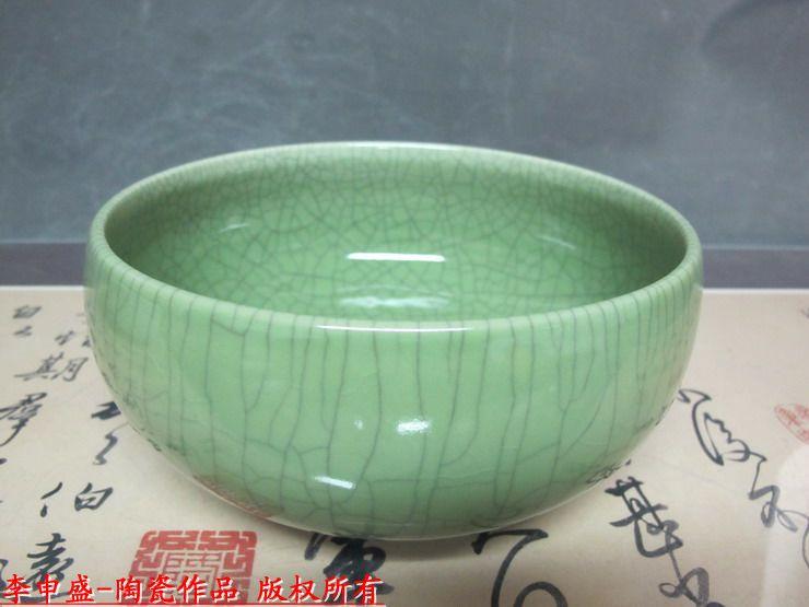 颜色釉精品“绿釉开片洗”手钵 李申盛制 高级陶瓷美术师