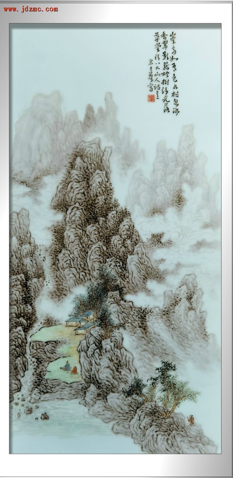 《峰高山有色》，粉彩瓷板．宋士群(江西省高级工艺美术师)